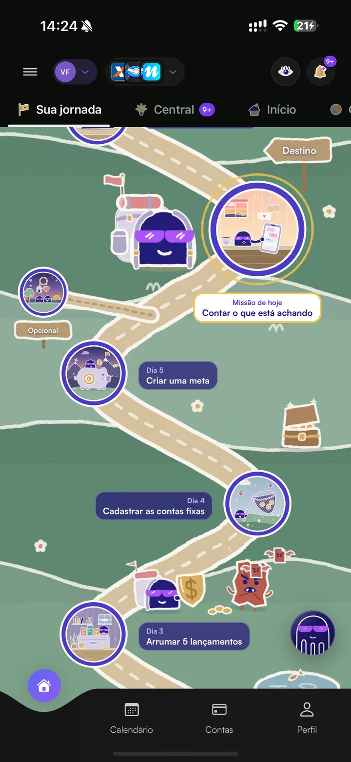 Aba Sua jornada do Calen com a estrada das missões e a missão de hoje em destaque